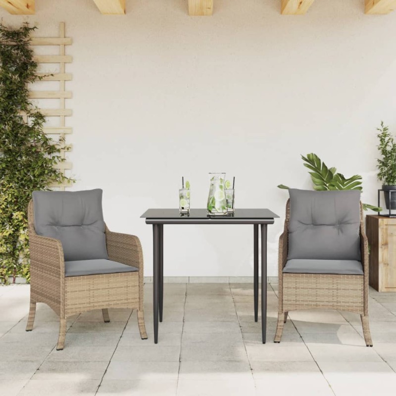 vidaXL 3-tlg. Garten-Essgruppe mit Kissen Beige Poly Rattan vidaXL 3-tlg. Garten-Essgruppe mit Kissen Beige Poly Rattan