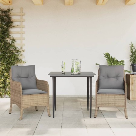 vidaXL 3-tlg. Garten-Essgruppe mit Kissen Beige Poly Rattan