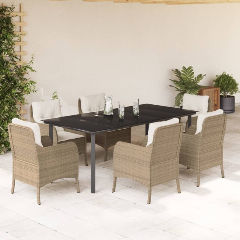 vidaXL 7-tlg. Garten-Essgruppe mit Kissen Beige Poly Rattan vidaXL 7-tlg. Garten-Essgruppe mit Kissen Beige Poly Rattan