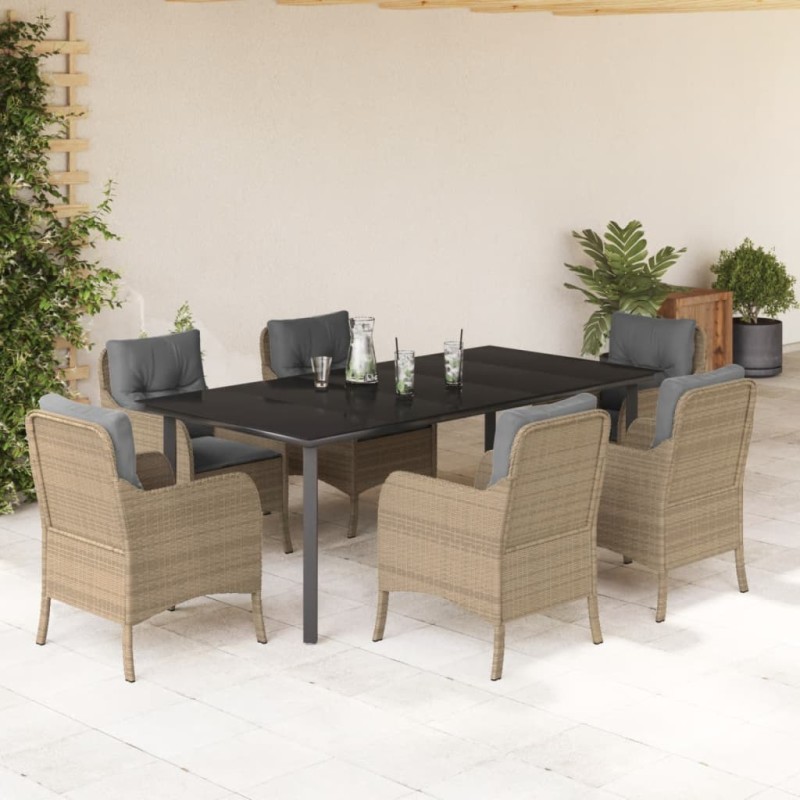 vidaXL 7-tlg. Garten-Essgruppe mit Kissen Beige Poly Rattan vidaXL 7-tlg. Garten-Essgruppe mit Kissen Beige Poly Rattan