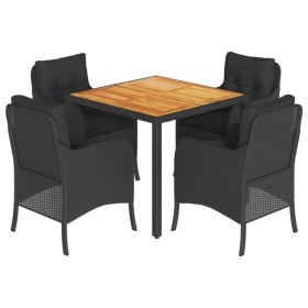 vidaXL 5-tlg. Garten-Essgruppe mit Kissen Schwarz Poly Rattan