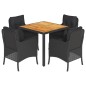 vidaXL 5-tlg. Garten-Essgruppe mit Kissen Schwarz Poly Rattan vidaXL 5-tlg. Garten-Essgruppe mit Kissen Schwarz Poly Rattan