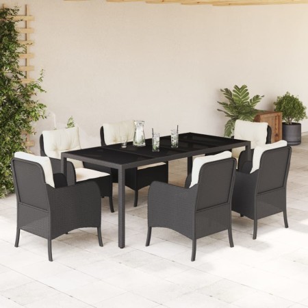 vidaXL 7-tlg. Garten-Essgruppe mit Kissen Schwarz Poly Rattan