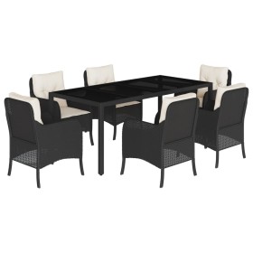 vidaXL 7-tlg. Garten-Essgruppe mit Kissen Schwarz Poly Rattan