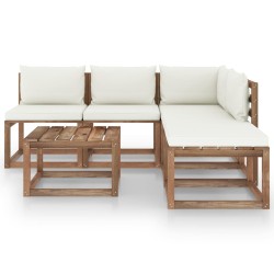 6-tlg. Garten-Lounge-Set aus Paletten mit Kissen Kiefernholz