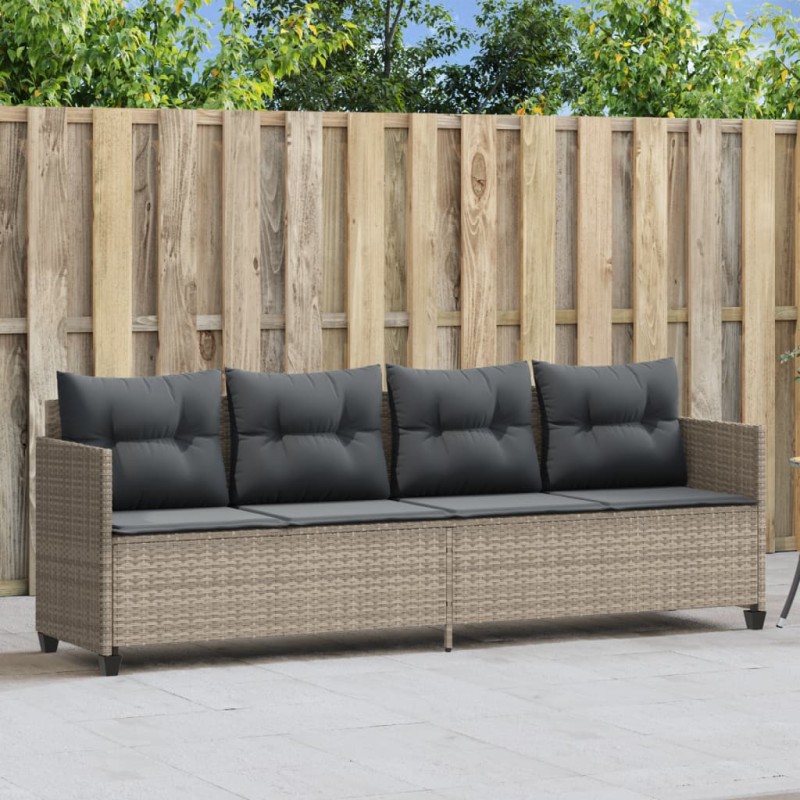 vidaXL Sonnenliege mit Kissen Hellgrau Poly Rattan vidaXL Sonnenliege mit Kissen Hellgrau Poly Rattan