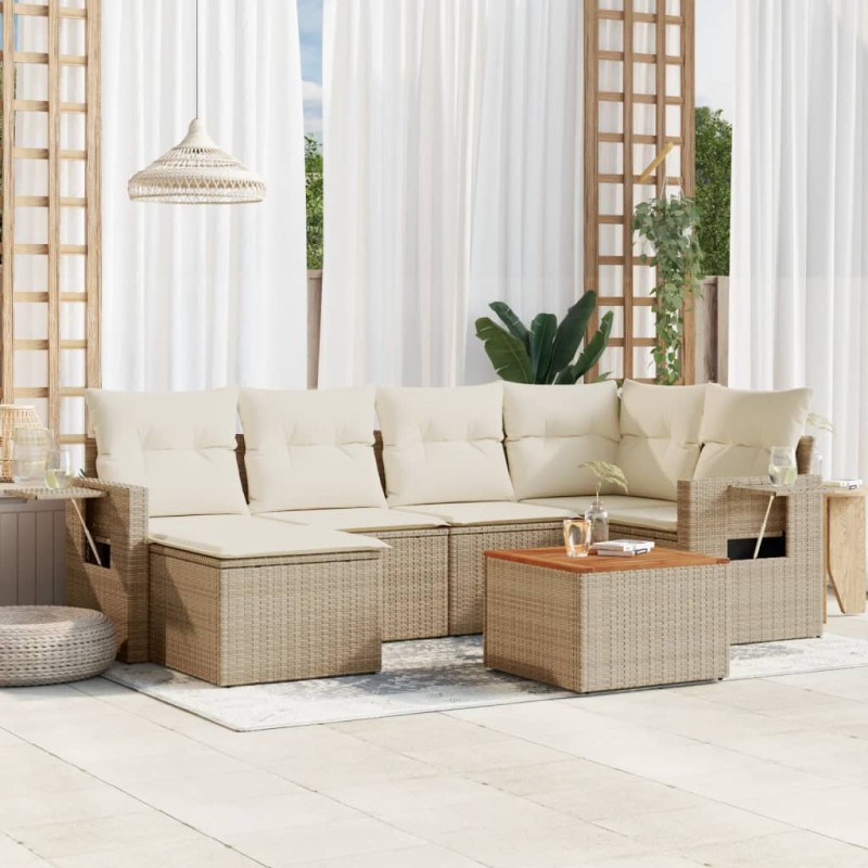 vidaXL 7-tlg. Garten-Sofagarnitur mit Kissen Beige Poly Rattan vidaXL 7-tlg. Garten-Sofagarnitur mit Kissen Beige Poly Rattan