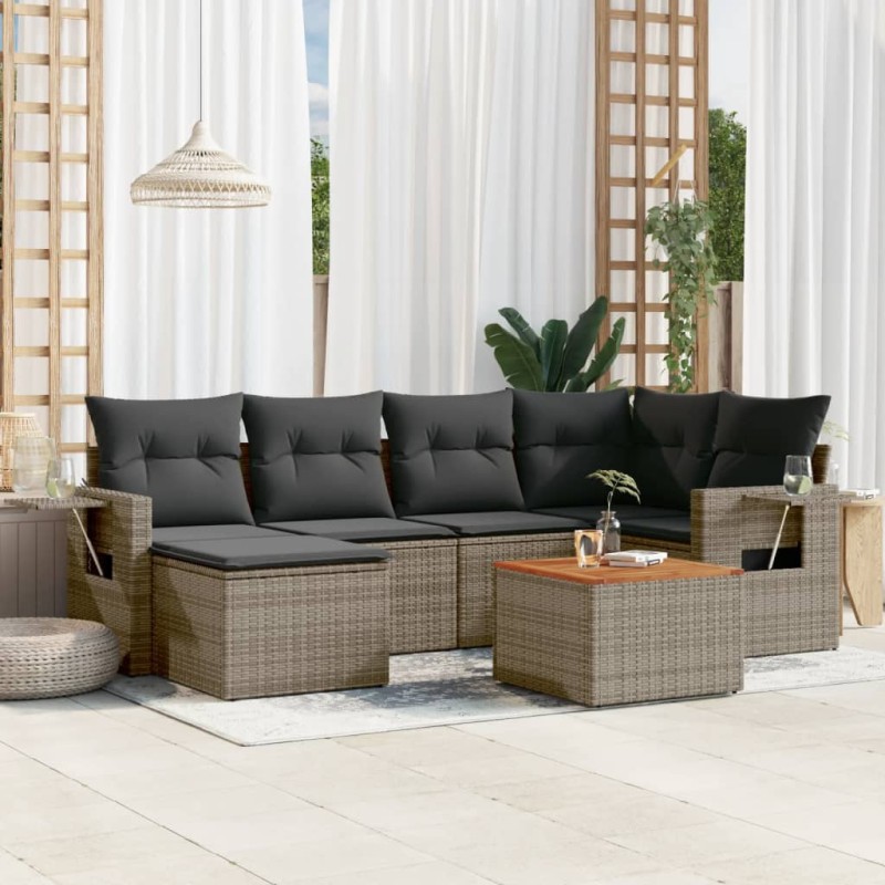 vidaXL 7-tlg. Garten-Sofagarnitur mit Kissen Grau Poly Rattan vidaXL 7-tlg. Garten-Sofagarnitur mit Kissen Grau Poly Rattan