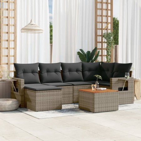 vidaXL 7-tlg. Garten-Sofagarnitur mit Kissen Grau Poly Rattan