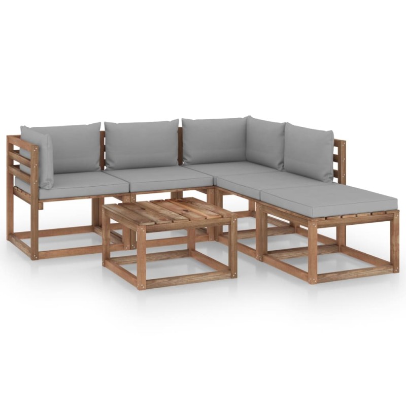 6-tlg. Garten-Lounge-Set aus Paletten mit Kissen Kiefernholz 6-tlg. Garten-Lounge-Set aus Paletten mit Kissen Kiefernholz