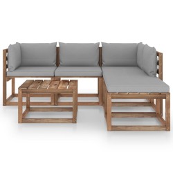 6-tlg. Garten-Lounge-Set aus Paletten mit Kissen Kiefernholz