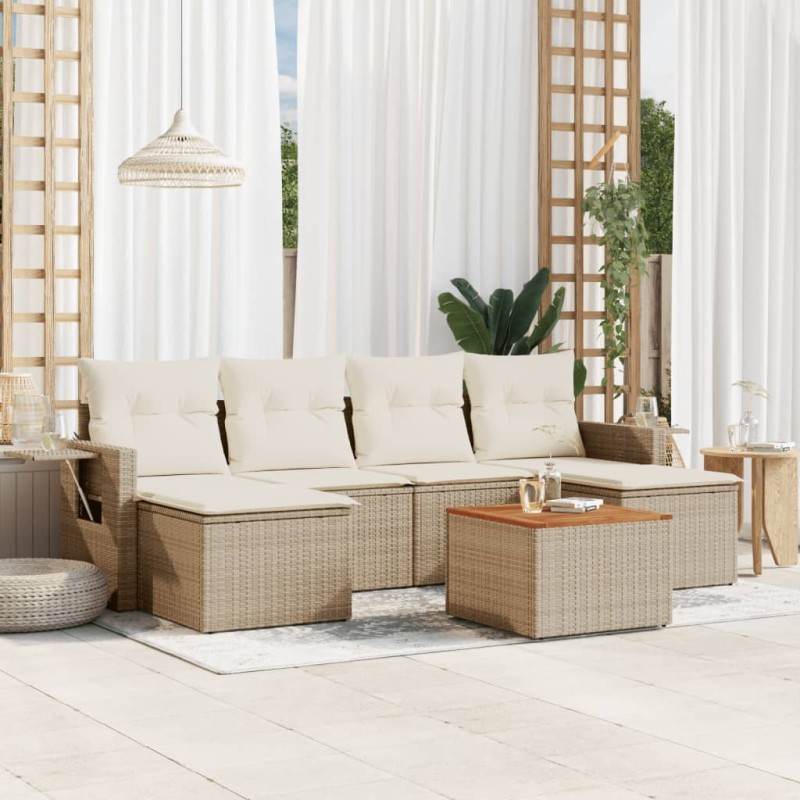 vidaXL 7-tlg. Garten-Sofagarnitur mit Kissen Beige Poly Rattan vidaXL 7-tlg. Garten-Sofagarnitur mit Kissen Beige Poly Rattan