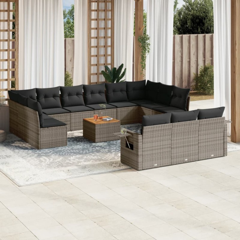 vidaXL 14-tlg. Garten-Sofagarnitur mit Kissen Grau Poly Rattan vidaXL 14-tlg. Garten-Sofagarnitur mit Kissen Grau Poly Rattan