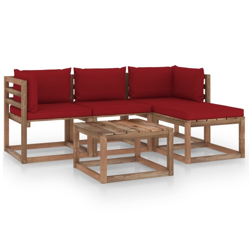 vidaXL 5-tlg. Garten-Lounge-Set mit Weinroten Kissen vidaXL 5-tlg. Garten-Lounge-Set mit Weinroten Kissen