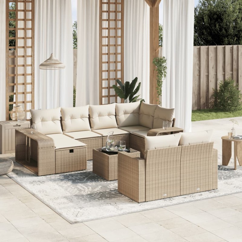 vidaXL 11-tlg. Garten-Sofagarnitur mit Kissen Beige Poly Rattan vidaXL 11-tlg. Garten-Sofagarnitur mit Kissen Beige Poly Rattan