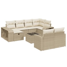 vidaXL 11-tlg. Garten-Sofagarnitur mit Kissen Beige Poly Rattan