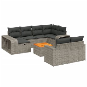 vidaXL 11-tlg. Garten-Sofagarnitur mit Kissen Grau Poly Rattan