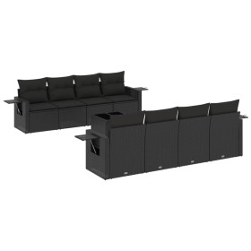 vidaXL 9-tlg. Garten-Sofagarnitur mit Kissen Schwarz Poly Rattan
