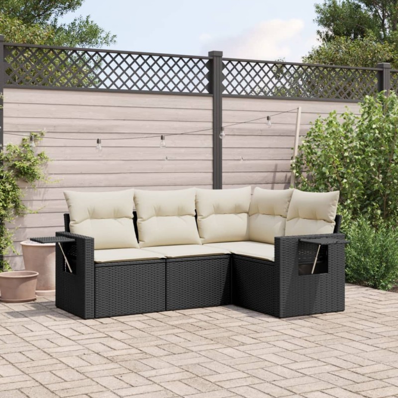 vidaXL 4-tlg. Garten-Sofagarnitur mit Kissen Schwarz Poly Rattan vidaXL 4-tlg. Garten-Sofagarnitur mit Kissen Schwarz Poly Rattan