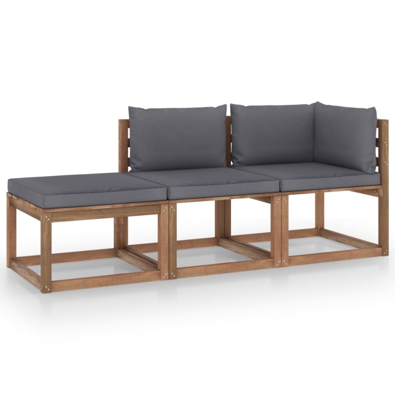 3-tlg. Garten-Lounge-Set aus Paletten mit Kissen Kiefernholz 3-tlg. Garten-Lounge-Set aus Paletten mit Kissen Kiefernholz