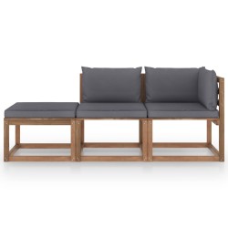 3-tlg. Garten-Lounge-Set aus Paletten mit Kissen Kiefernholz