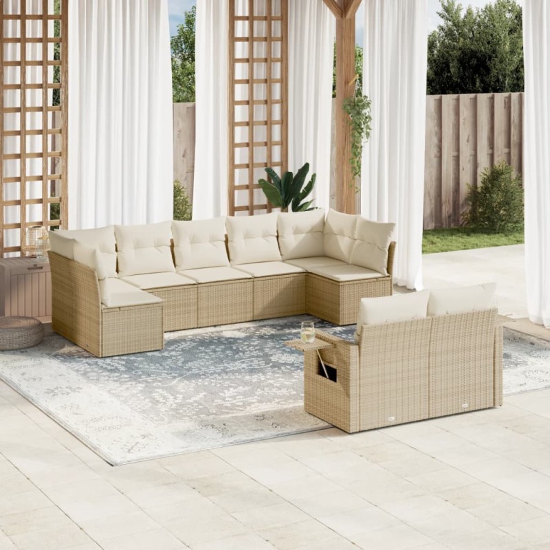 vidaXL 9-tlg. Garten-Sofagarnitur mit Kissen Beige Poly Rattan vidaXL 9-tlg. Garten-Sofagarnitur mit Kissen Beige Poly Rattan
