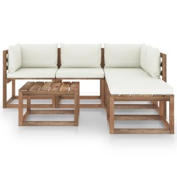 6-tlg. Garten-Lounge-Set aus Paletten mit Kissen Kiefernholz