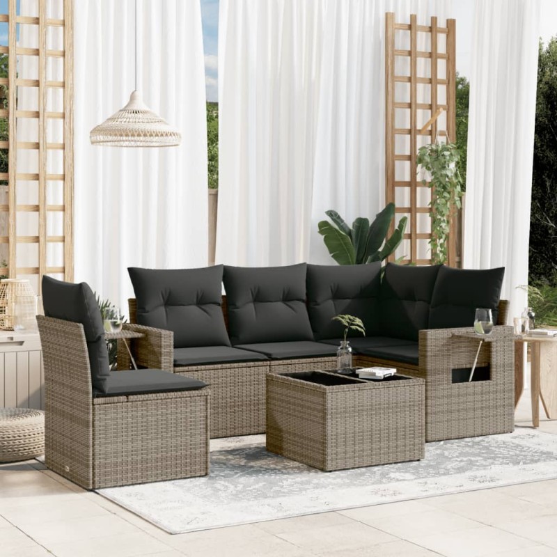 vidaXL 6-tlg. Garten-Sofagarnitur mit Kissen Grau Poly Rattan vidaXL 6-tlg. Garten-Sofagarnitur mit Kissen Grau Poly Rattan