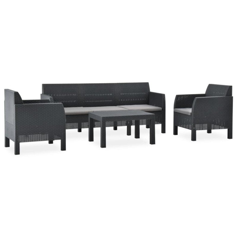 4-tlg. Garten-Lounge-Set mit Kissen PP Rattan Anthrazit 4-tlg. Garten-Lounge-Set mit Kissen PP Rattan Anthrazit