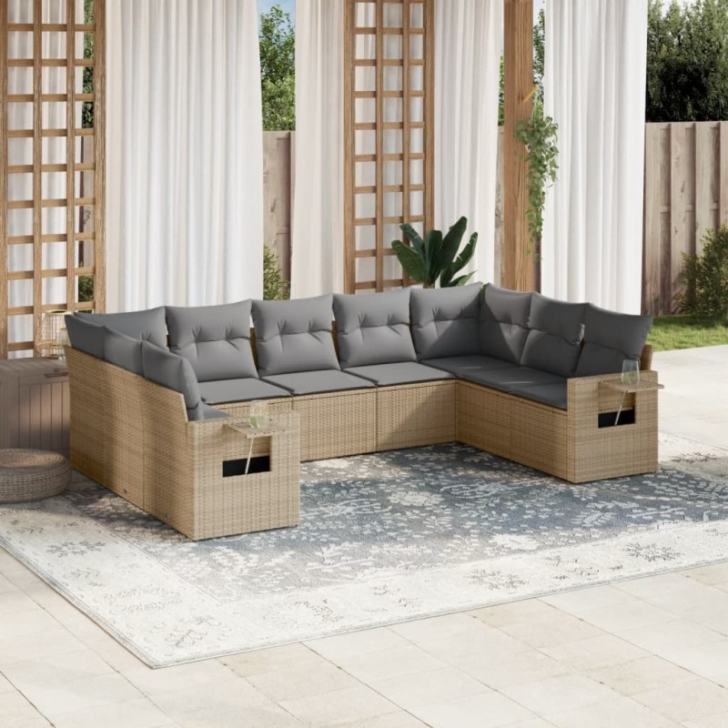 vidaXL 9-tlg. Garten-Sofagarnitur mit Kissen Beige Poly Rattan vidaXL 9-tlg. Garten-Sofagarnitur mit Kissen Beige Poly Rattan