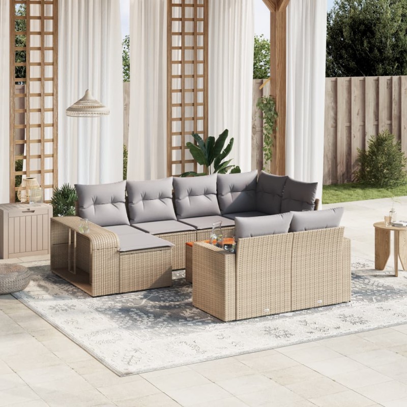 vidaXL 11-tlg. Garten-Sofagarnitur mit Kissen Beige Poly Rattan vidaXL 11-tlg. Garten-Sofagarnitur mit Kissen Beige Poly Rattan