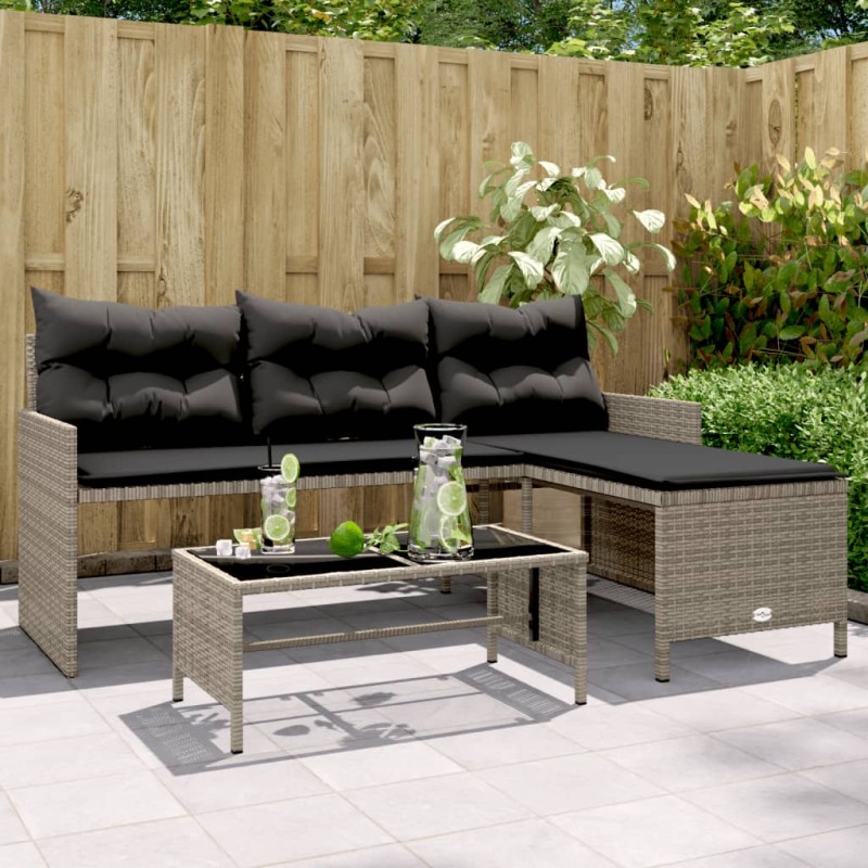 vidaXL Gartensofa in L-Form mit Tisch und Kissen Grau Poly Rattan vidaXL Gartensofa in L-Form mit Tisch und Kissen Grau Poly Rattan