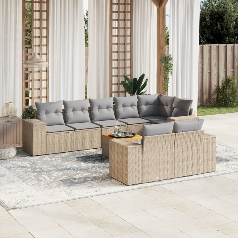 vidaXL 9-tlg. Garten-Sofagarnitur mit Kissen Beige Poly Rattan vidaXL 9-tlg. Garten-Sofagarnitur mit Kissen Beige Poly Rattan