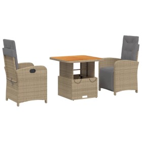 vidaXL 3-tlg. Garten-Essgruppe mit Kissen Beige Poly Rattan