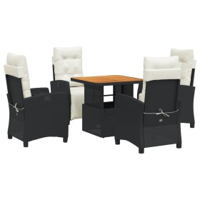 vidaXL 5-tlg. Garten-Essgruppe mit Kissen Schwarz Poly Rattan