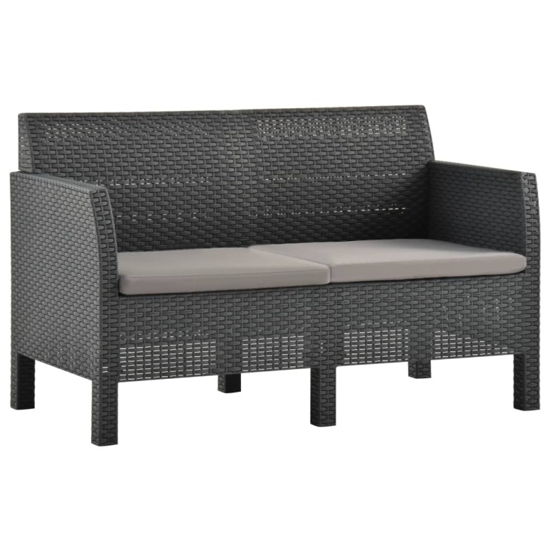 2-Sitzer Gartensofa mit Kissen Anthrazit PP Rattan 2-Sitzer Gartensofa mit Kissen Anthrazit PP Rattan