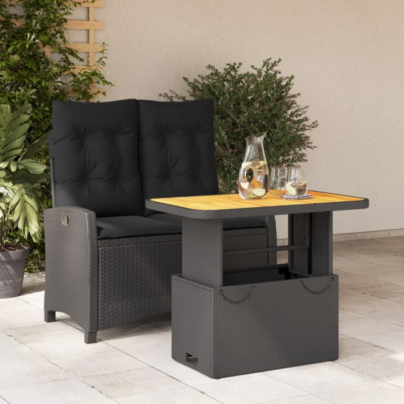 vidaXL 2-tlg. Garten-Essgruppe mit Kissen Schwarz Poly Rattan vidaXL 2-tlg. Garten-Essgruppe mit Kissen Schwarz Poly Rattan