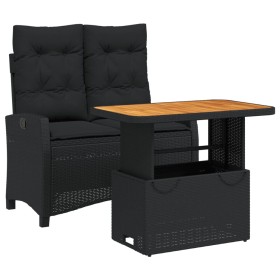 vidaXL 2-tlg. Garten-Essgruppe mit Kissen Schwarz Poly Rattan