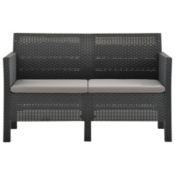 2-Sitzer Gartensofa mit Kissen Anthrazit PP Rattan