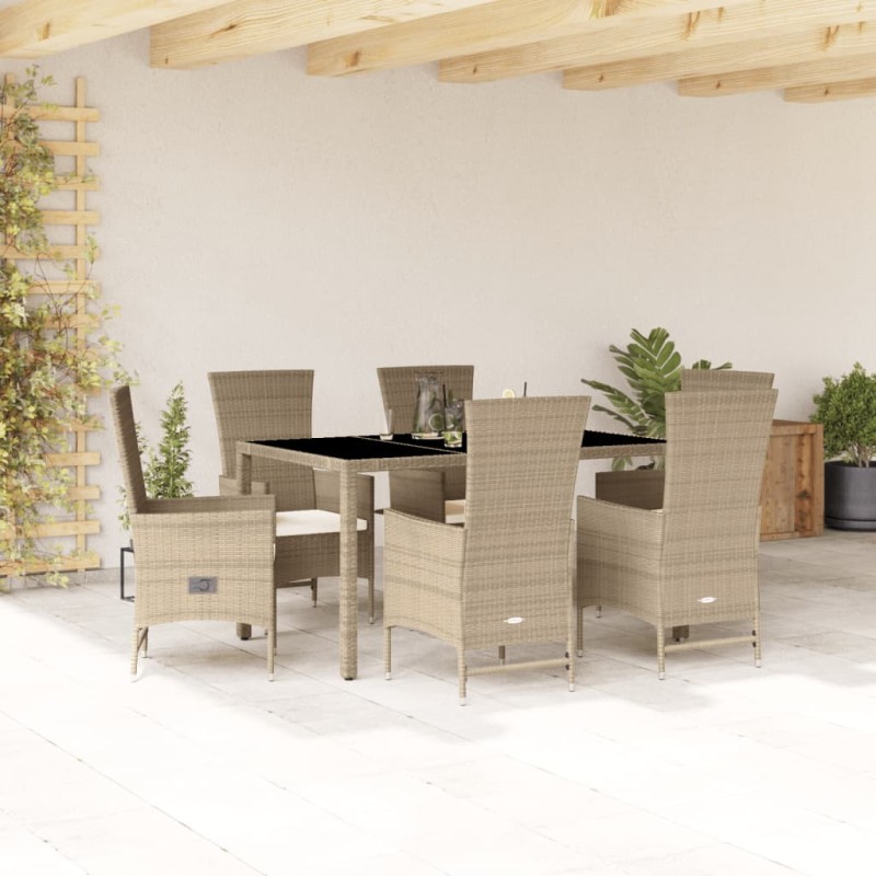 vidaXL 7-tlg. Garten-Essgruppe mit Kissen Beige Poly Rattan vidaXL 7-tlg. Garten-Essgruppe mit Kissen Beige Poly Rattan