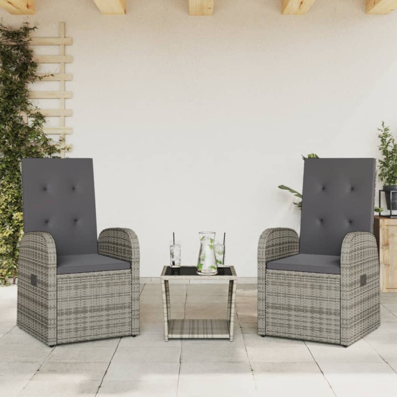vidaXL 3-tlg. Garten-Essgruppe mit Kissen Grau Poly Rattan vidaXL 3-tlg. Garten-Essgruppe mit Kissen Grau Poly Rattan