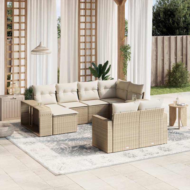 vidaXL 10-tlg. Garten-Sofagarnitur mit Kissen Beige Poly Rattan vidaXL 10-tlg. Garten-Sofagarnitur mit Kissen Beige Poly Rattan