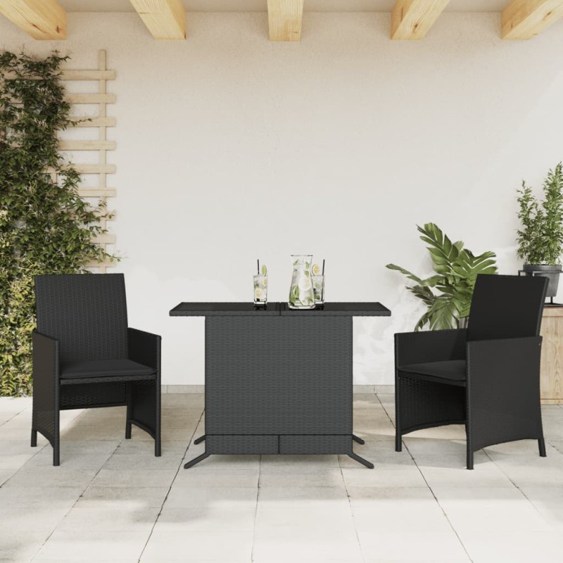vidaXL 3-tlg. Bistro-Set mit Kissen Schwarz Poly Rattan vidaXL 3-tlg. Bistro-Set mit Kissen Schwarz Poly Rattan