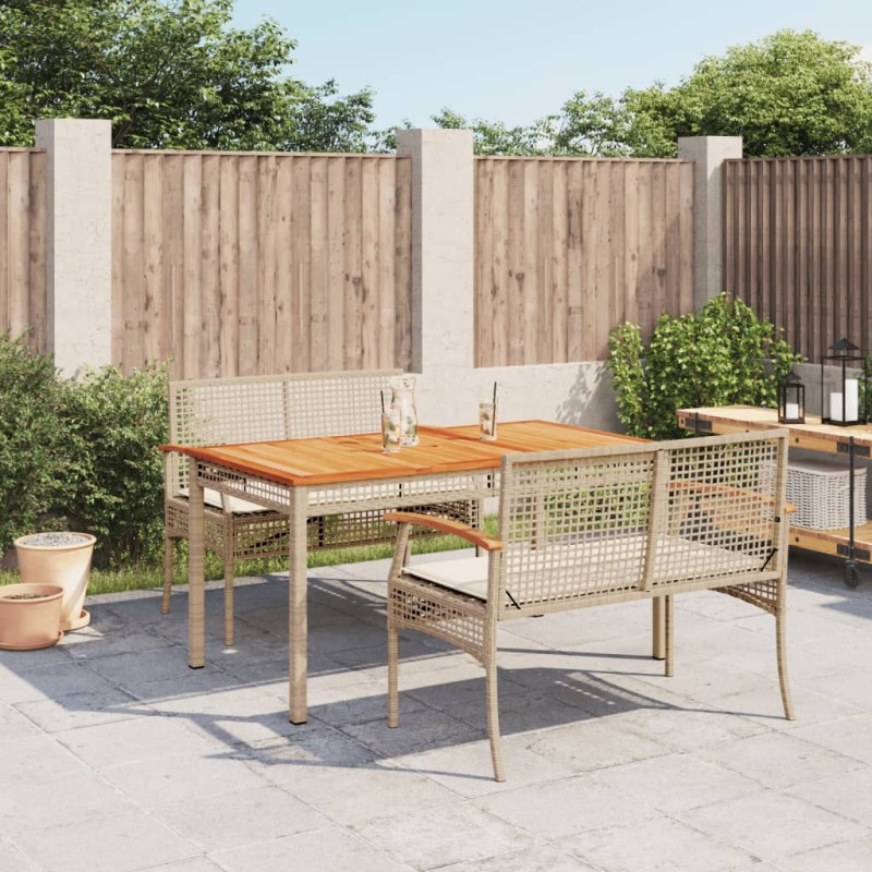 vidaXL 3-tlg. Garten-Essgruppe mit Kissen Beige Poly Rattan vidaXL 3-tlg. Garten-Essgruppe mit Kissen Beige Poly Rattan