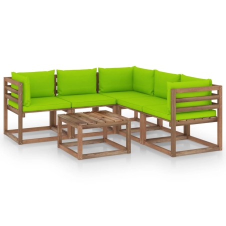 6-tlg. Garten-Lounge-Set mit Kissen in Hellgrün Kiefernholz