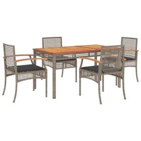 vidaXL 5-tlg. Garten-Essgruppe mit Kissen Grau Poly Rattan