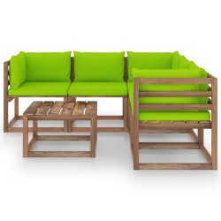 6-tlg. Garten-Lounge-Set mit Kissen in Hellgrün Kiefernholz