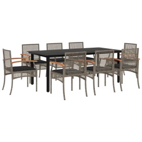 vidaXL 9-tlg. Garten-Essgruppe mit Kissen Grau Poly Rattan