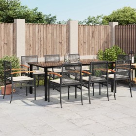 vidaXL 9-tlg. Garten-Essgruppe mit Kissen Schwarz Poly Rattan