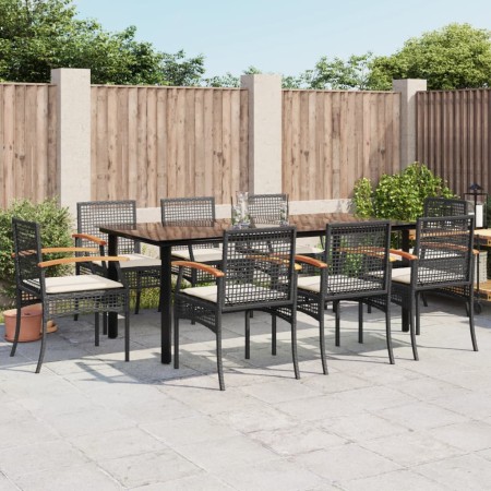vidaXL 9-tlg. Garten-Essgruppe mit Kissen Schwarz Poly Rattan